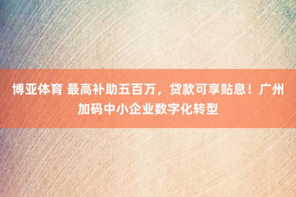 博亚体育 最高补助五百万，贷款可享贴息！广州加码中小企业数字化转型